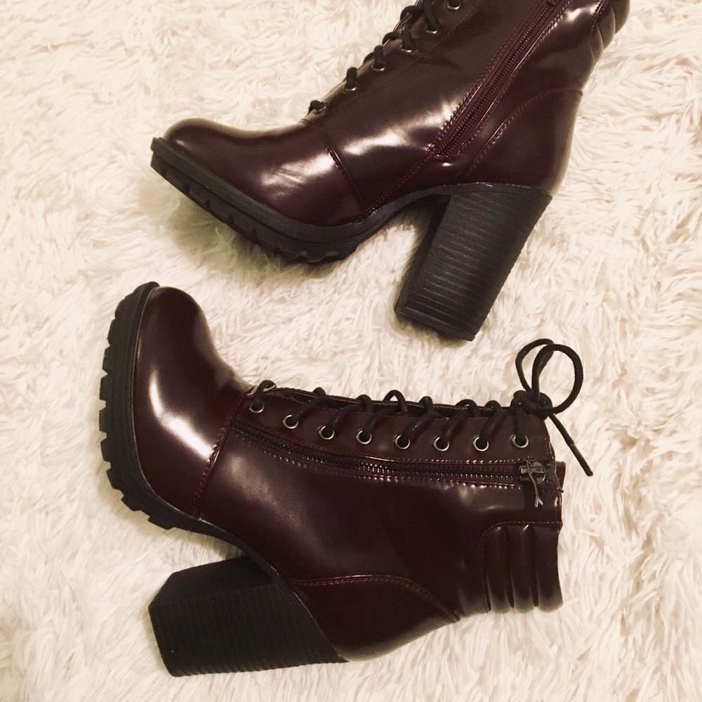 JustFab Burgundy Heeled Combat Boots
